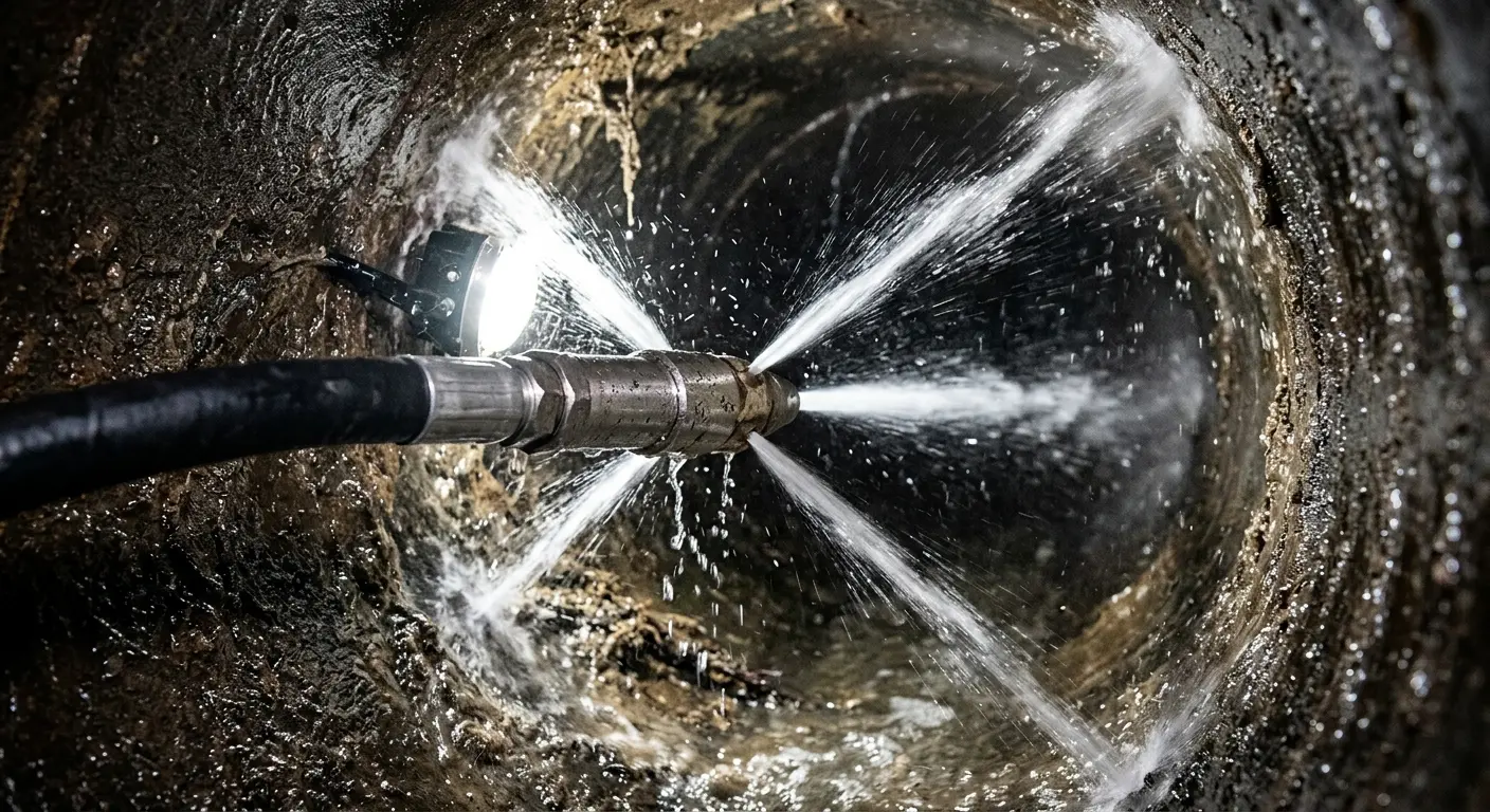 High-pressure hydro jetting nozzle cleaning sewer pipe for Sewer Cleanout in Taylor